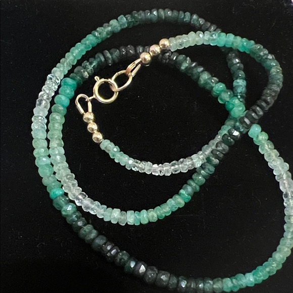 Jewelry - 10K Gold and Emerald Gemstone Beaded Necklace